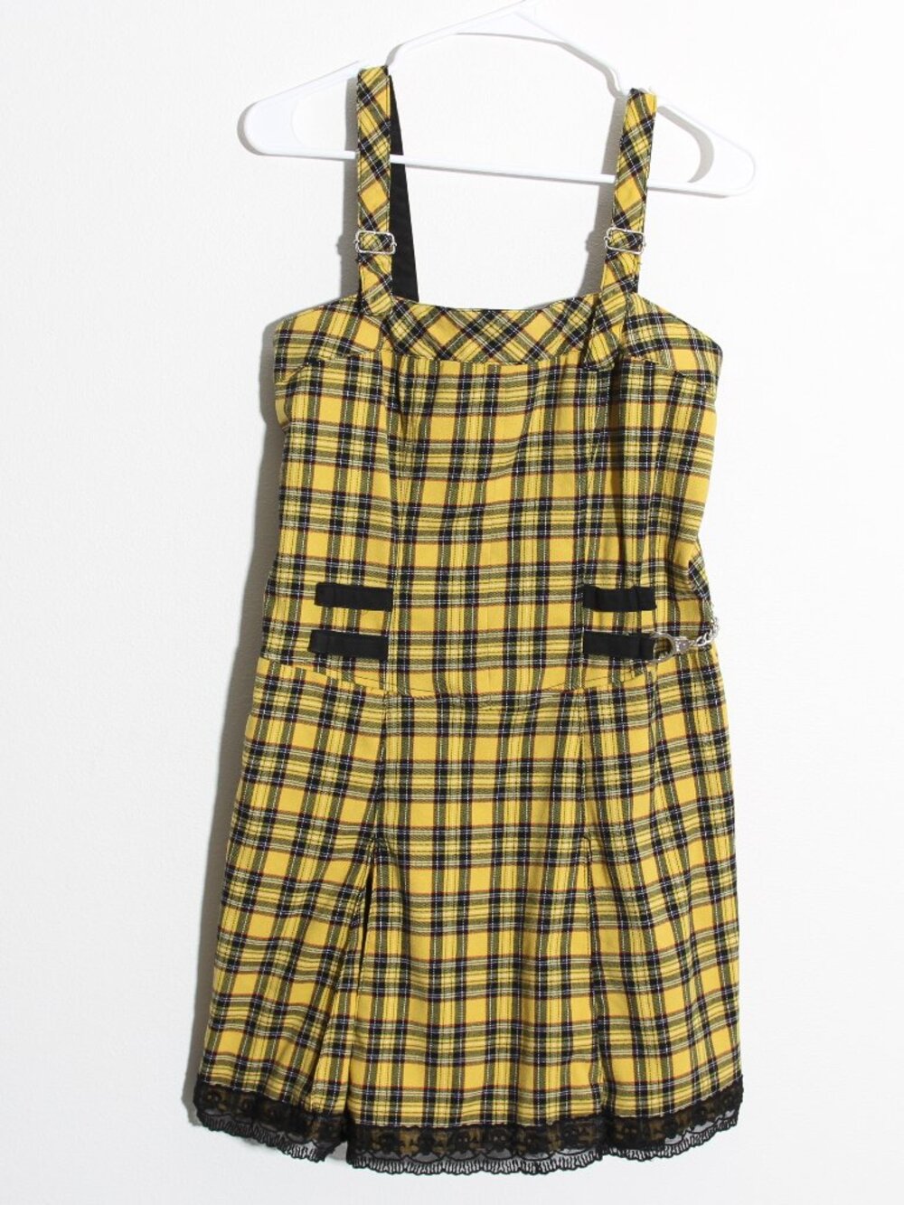 Tripp NYC Plaid Dress Yellow Vintage Lace Skull Handcuff Pleated Punk Size Large